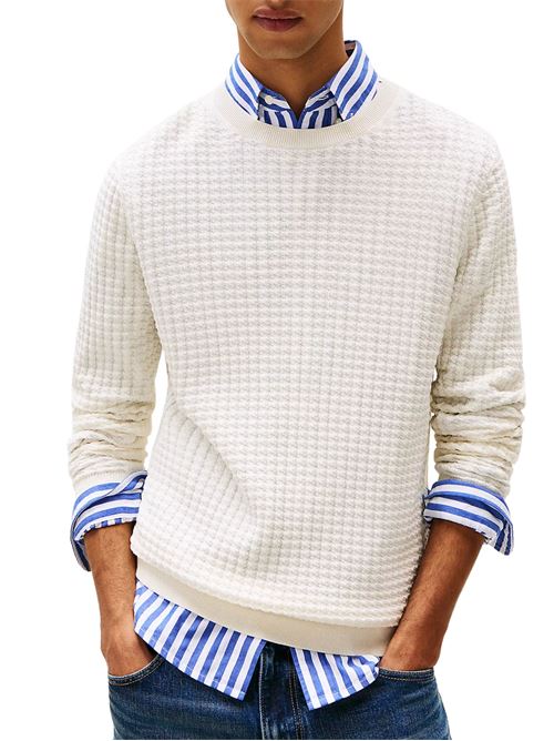 Maglioncino uomo avorio in cotone Tommy Hilfiger | MW0MW38717Z00